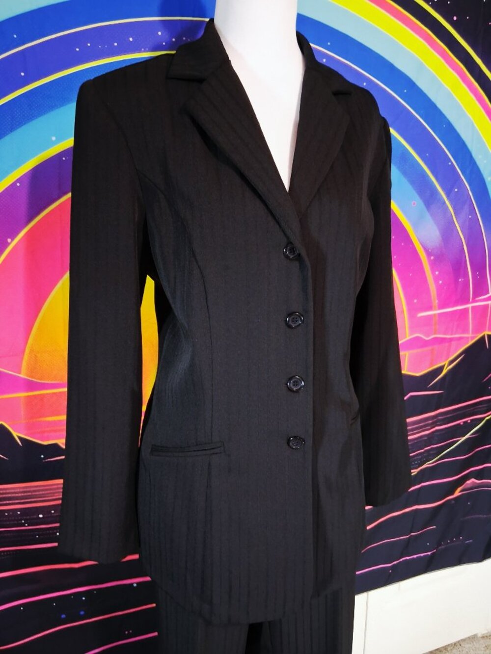 Vintage Y2K Breakin' Loose Black Pinstripe 2-Piece Pant Suit Set Size 13/14 - Picture 7 of 11